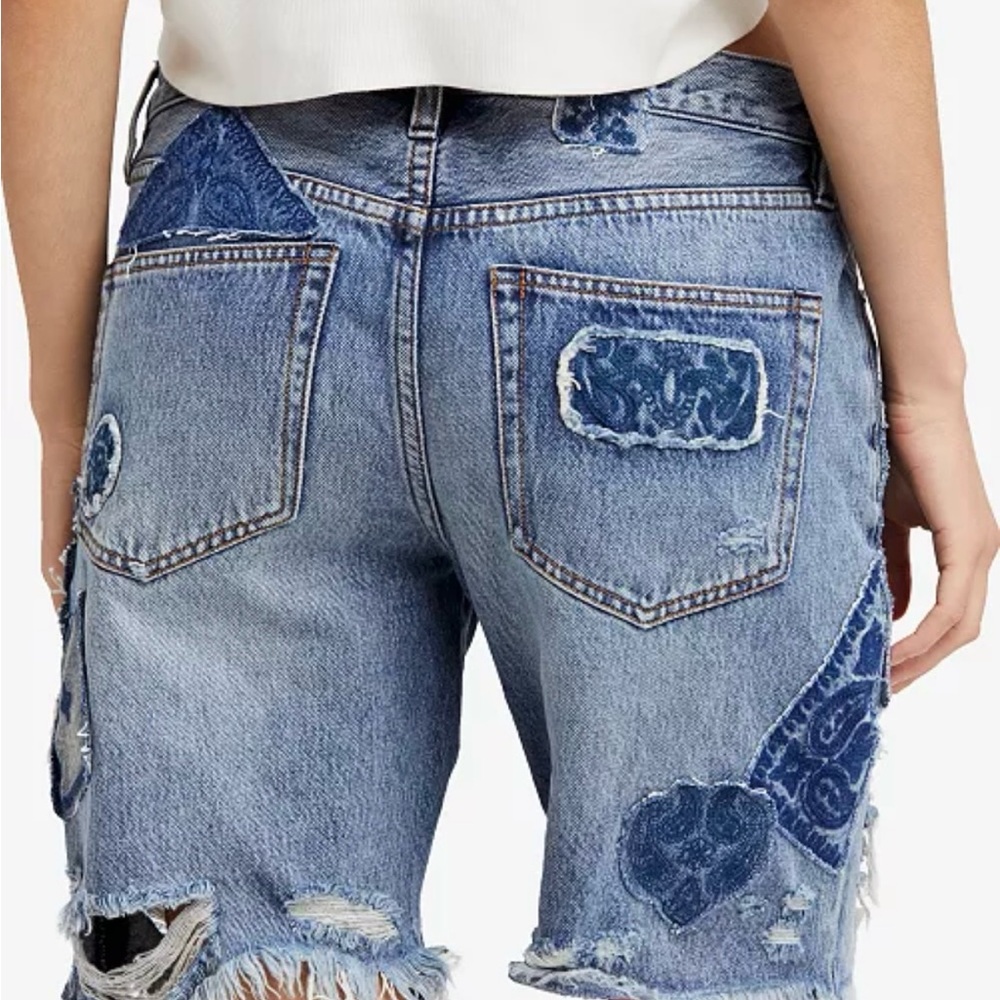We The Free Blue Distressed Jean Patchwork Shorts - Picture 2 of 10